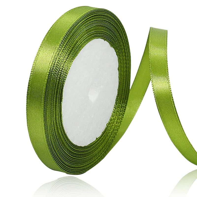HLOMVE Solid Color Olive Green Satin Ribbon  3/8 Inches x 25 Yards Fabric Satin Ribbon for Gift Wrapping  Crafts  Hair Bows Making  Wreath  Wedding Party Decoration and Other Sewing Projects - Image 1